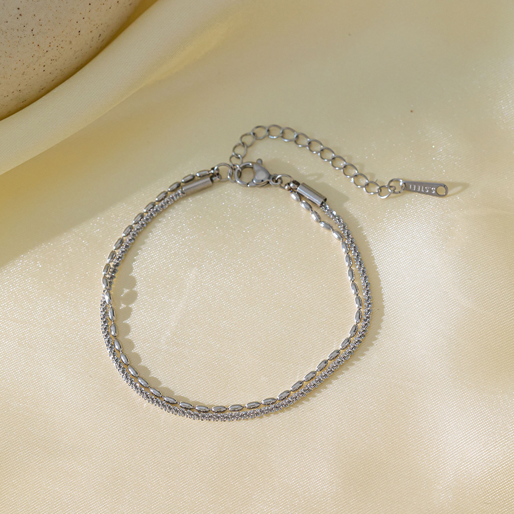 Brazalete Cadena de Cuerda & Bolitas Plateado