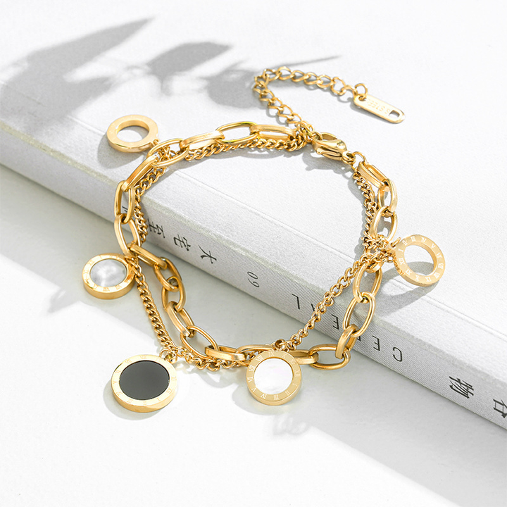 Brazalete Dorado Círculos Blancos & Negros