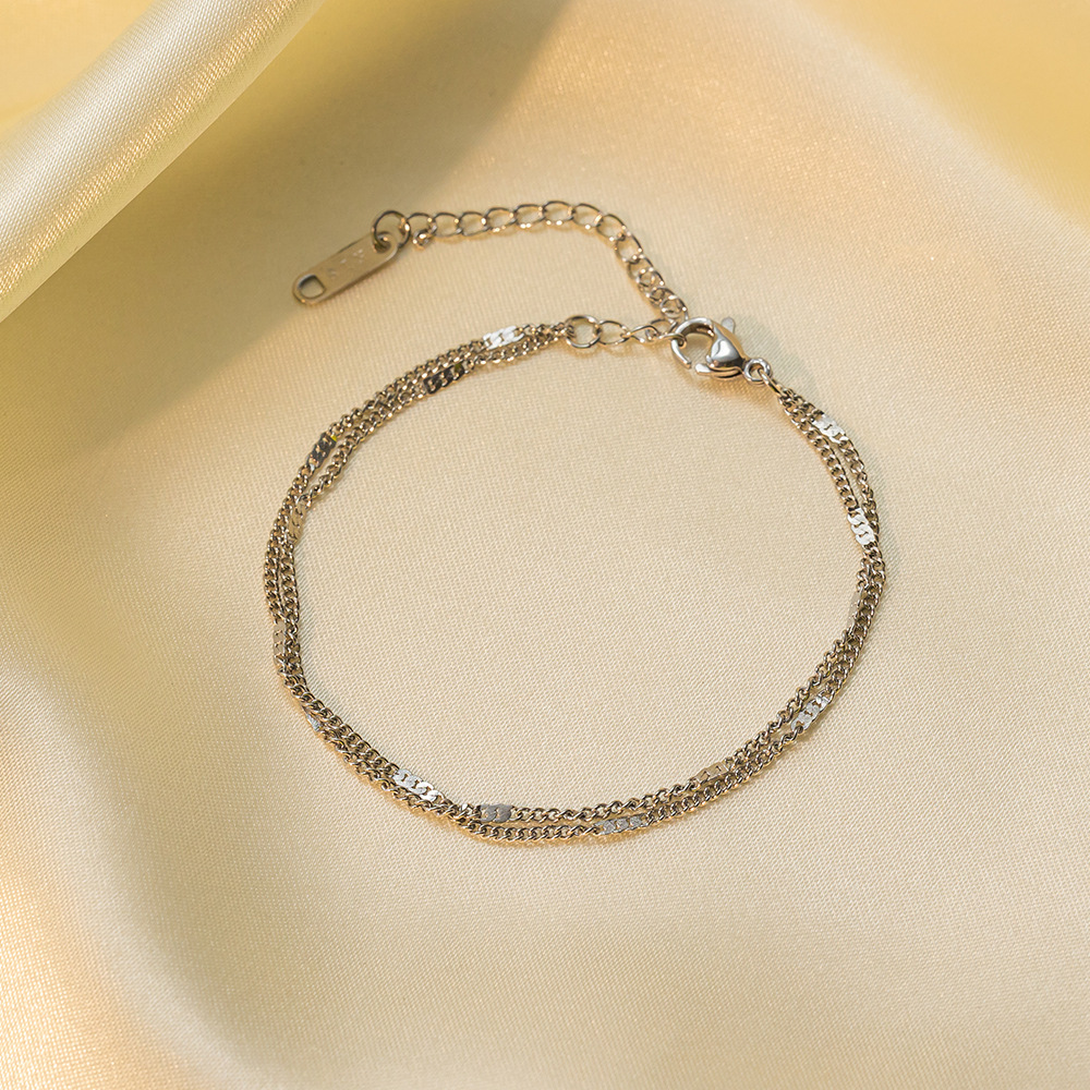 Brazalete Doble Delgado Plateado