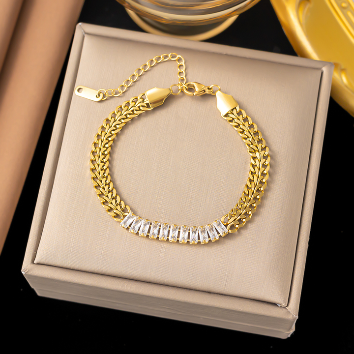 Brazalete Grueso Con Brillantes Plateados