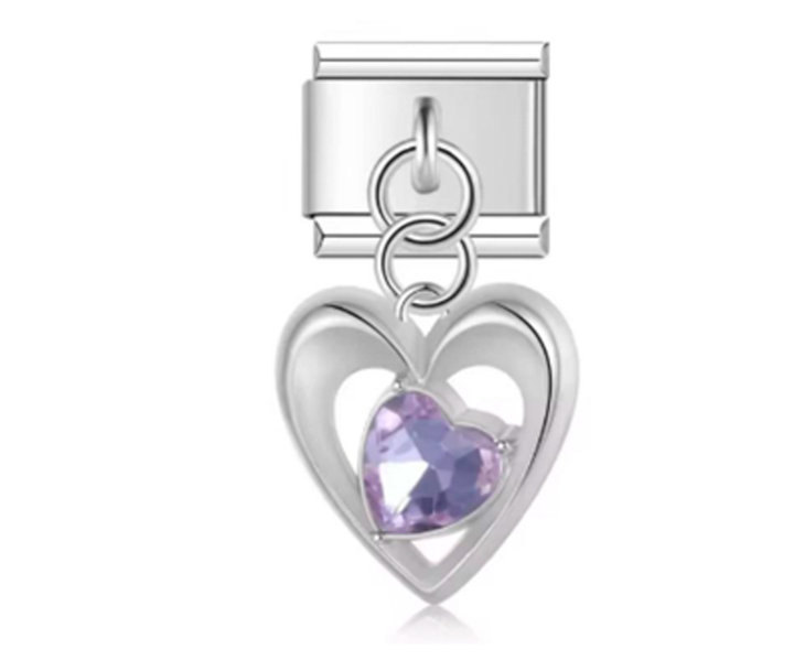 Italiano Corazón Plateado y Piedra Morada