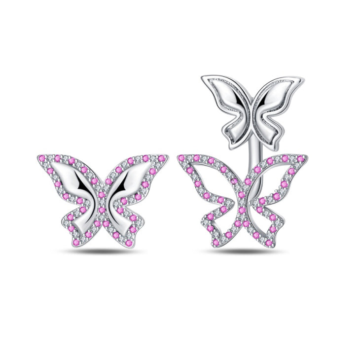Aretes Mariposa Rosa y Mariposa Plateada