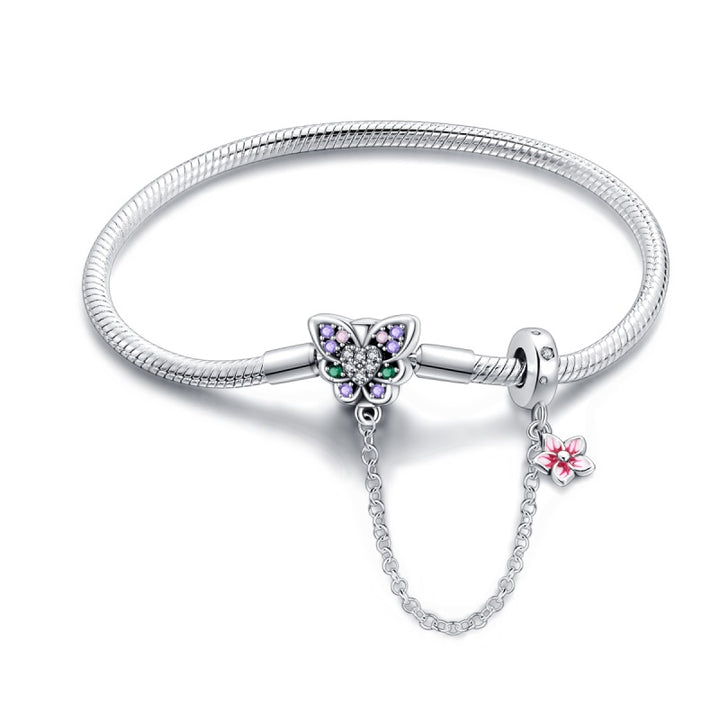 Pulsera Mariposa y Flor Rosa