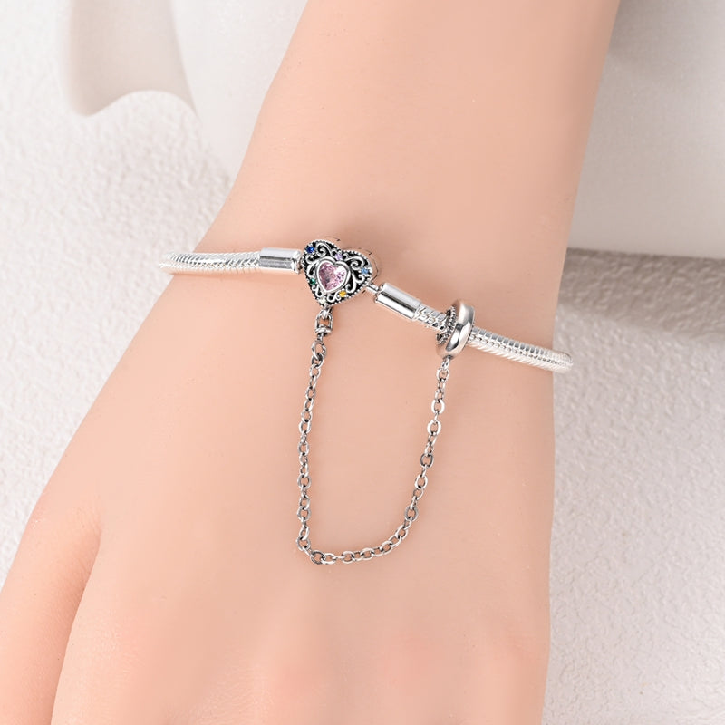 Pulseira de Corrente de Segurança Coração Rosa