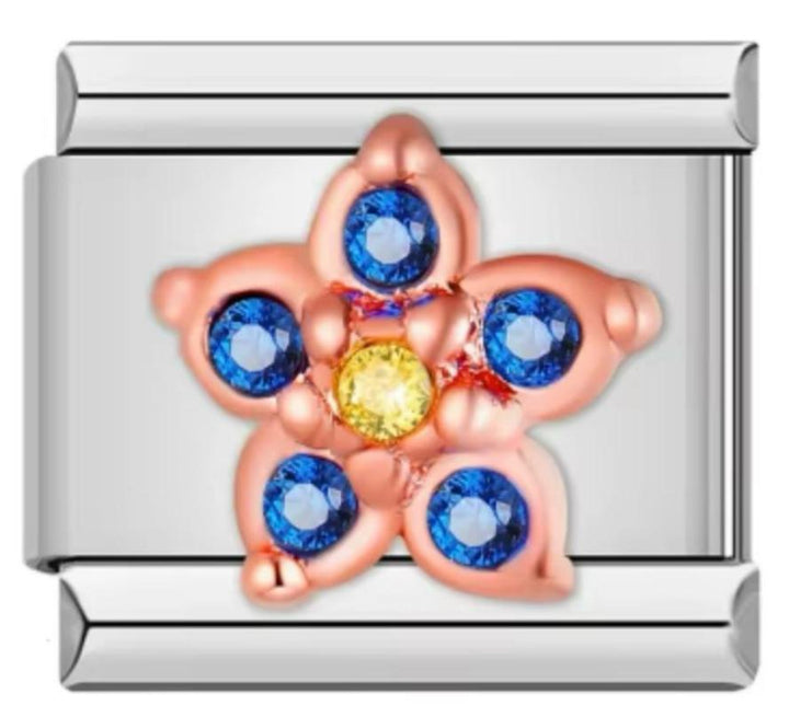 Italiano Flor Rosa & Piedras Azules