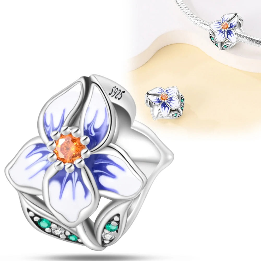 Miçanga de Flor Branca e Azul