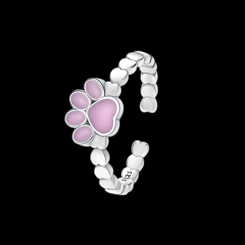 Anel Ajustável Pata de Pet Rosa