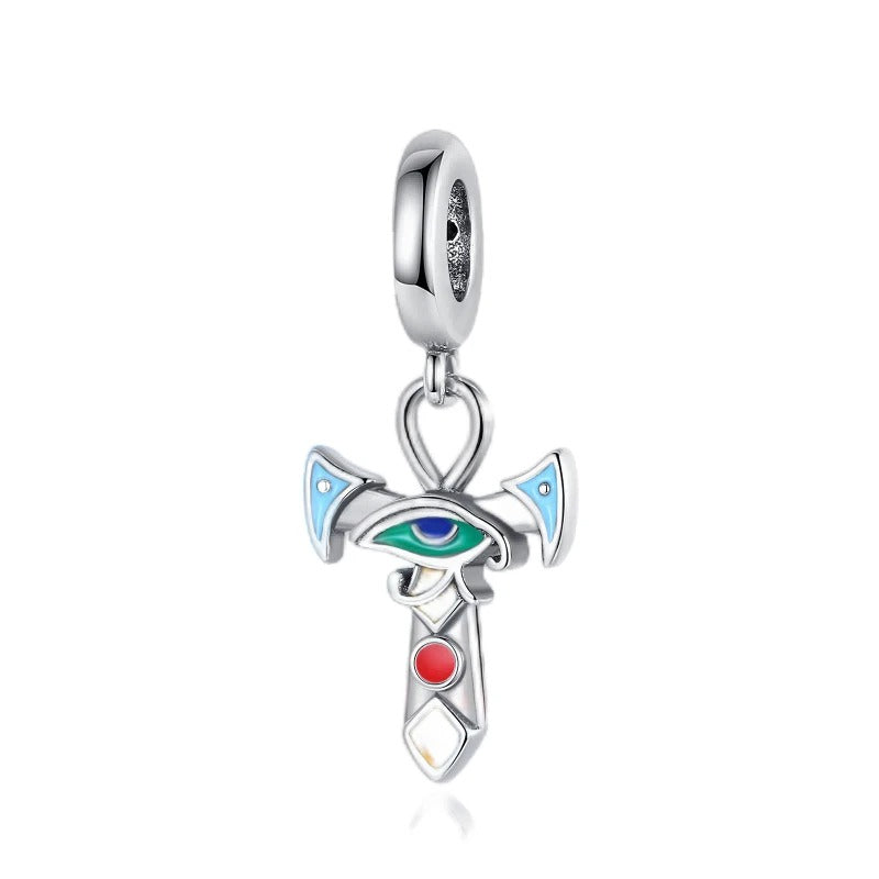Cruz Egípcia Azul e Olho "ankh"