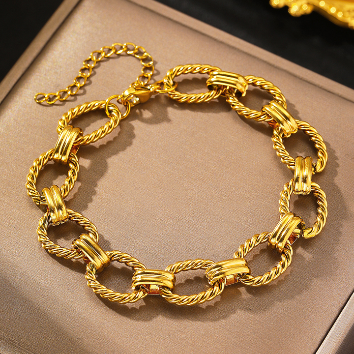 Brazalete Dorados Eslabones Trenzados