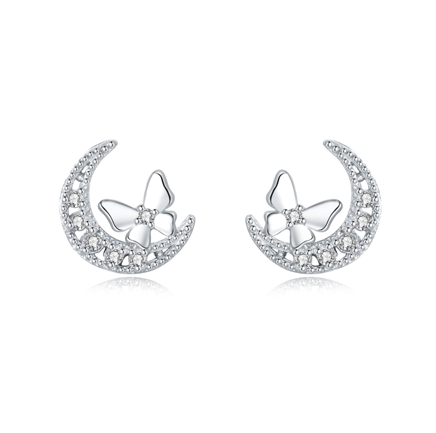 Aretes Luna de Cristal y Mariposa