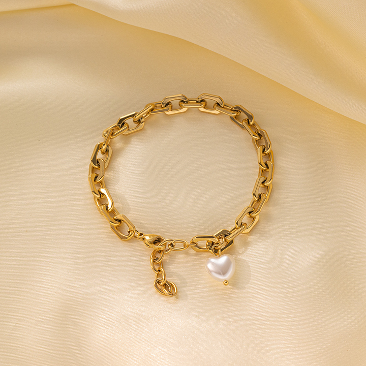 Brazalete Dorado Cadena y Corazón Blanco