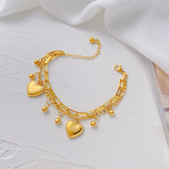 Brazalete Doble Corazon Dorados