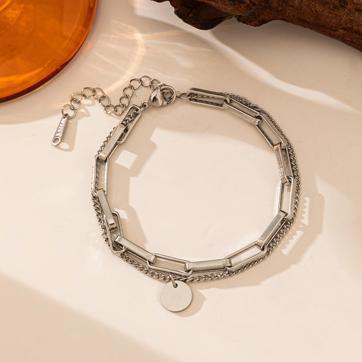 Brazalete de Eslabones de Cadena Doble Plateado