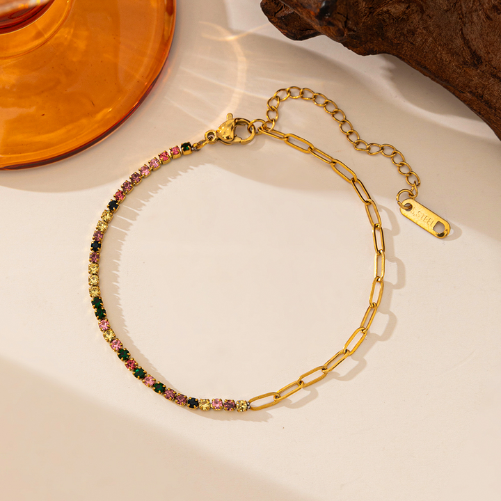 Brazalete Mitad Diamantes Verdes, Amarillos & Rosa