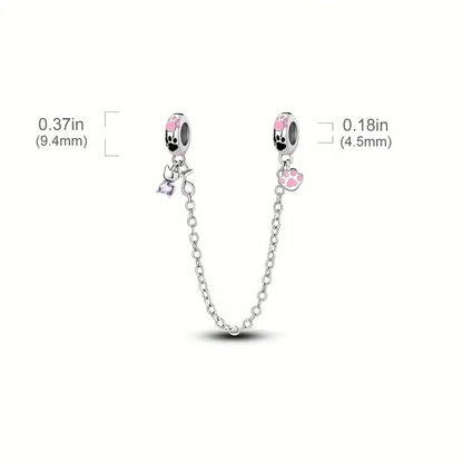 Cadena de Seguridad Gatito y Huella Rosa