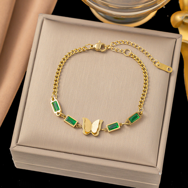 Brazalete Mariposa Con Piedras Color Esmeralda