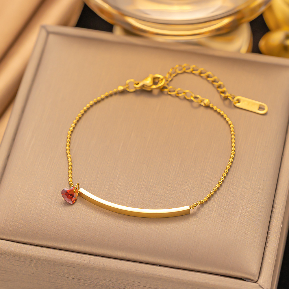 Brazalete Cadena de Bolitas & Corazon Rojo