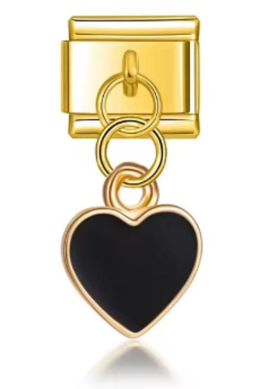 Italiano Dorado Corazon Negro Colgante