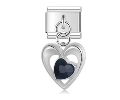 Italiano Corazón Plateado y Piedra Negra