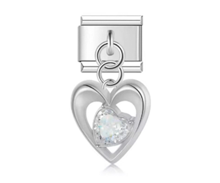 Italiano Corazón Plateado y Piedra Blanca