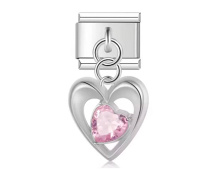 Italiano Corazón Plateado y Piedra Rosa