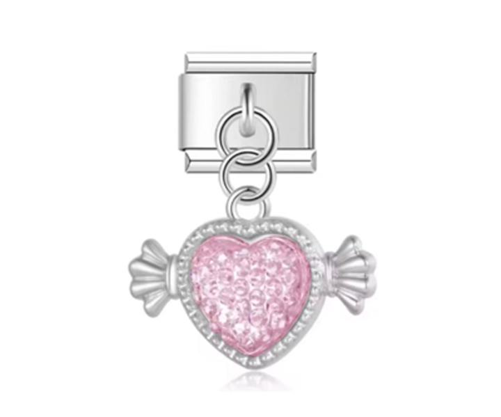 Italiano Plateado Corazón Rosa