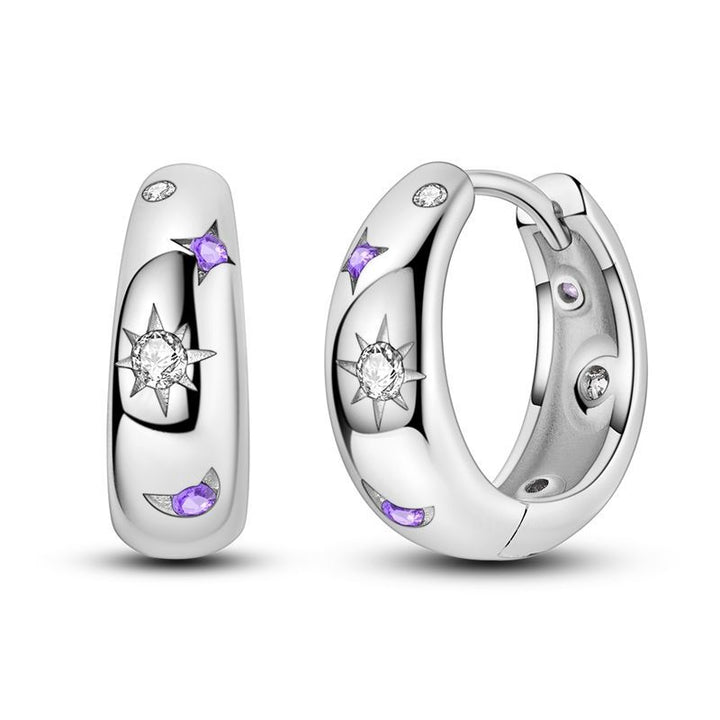Aretes Sol y Estrellas Moradas
