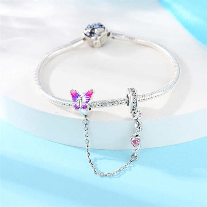 Cadena de Seguridad Mariposa y Corazón Rosa