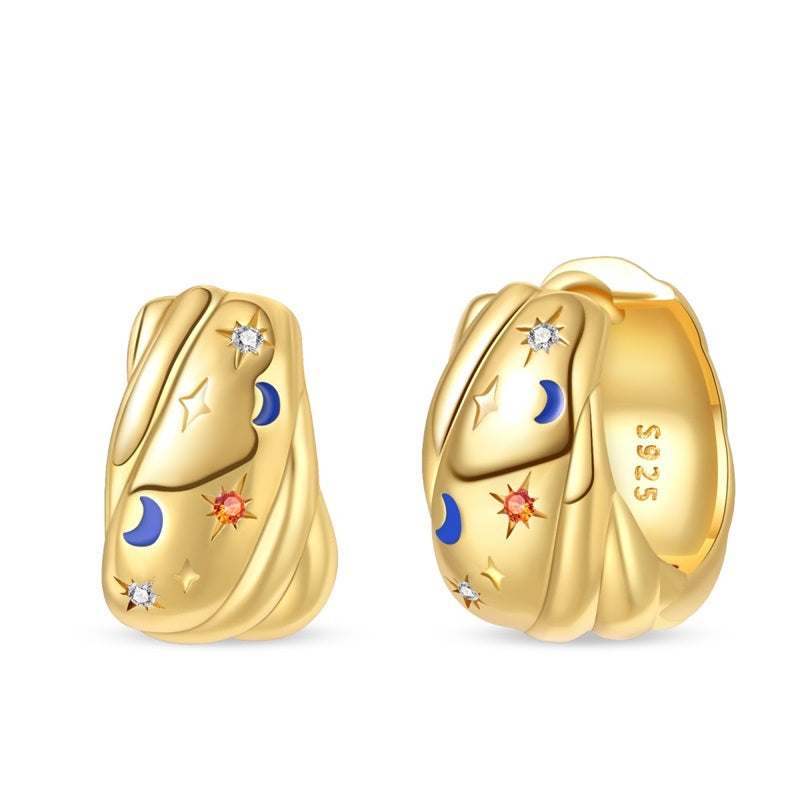 Aretes Luna Azul y Estrellas Blancas
