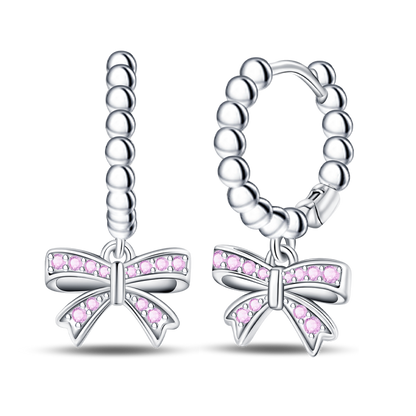 Aretes Redondos Con Moños Rosas
