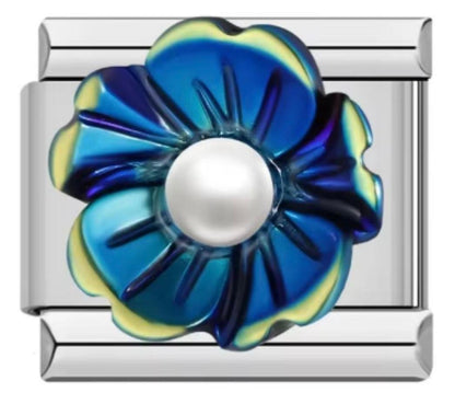 Italiano Flor Azul Con Perla