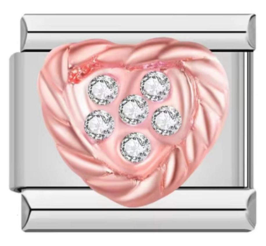 Italiano Corazón Rosa & Piedras Plateadas