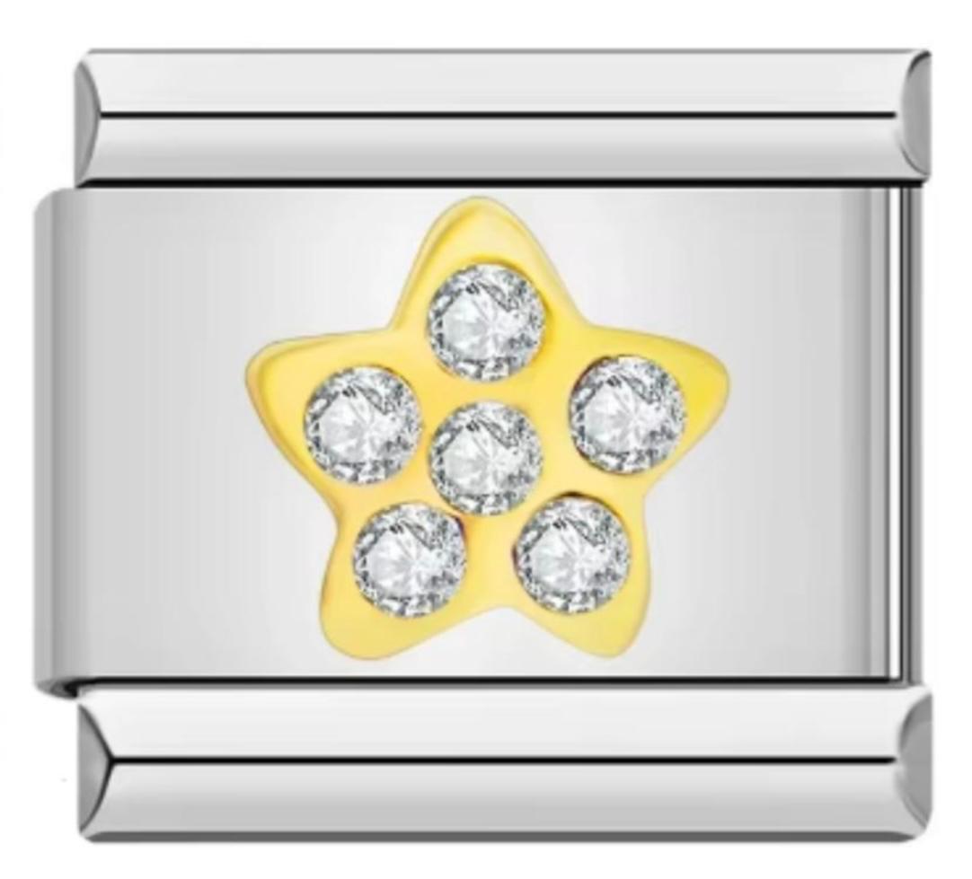 Italiano Flor Dorada & Piedras Plateadas