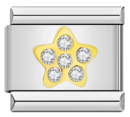 Italiano Flor Dorada & Piedras Plateadas