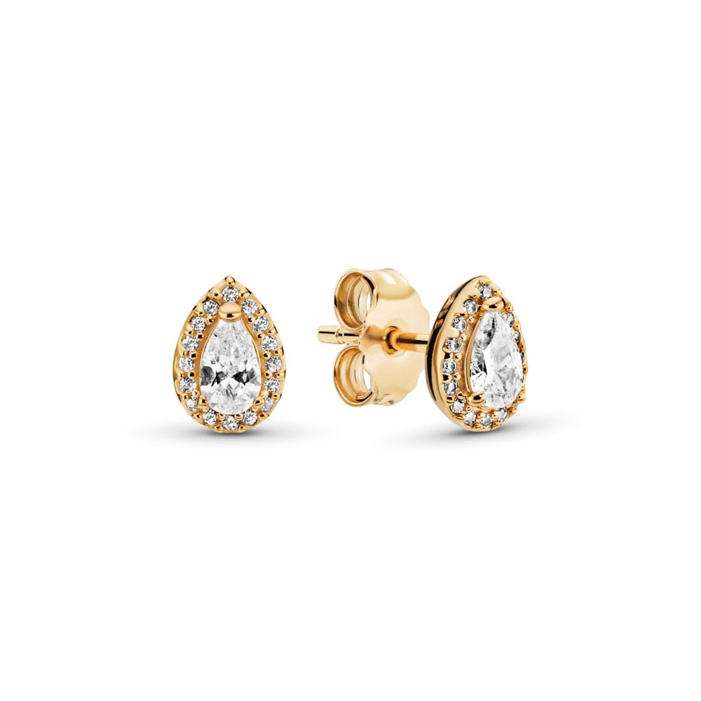 Aretes Gota Dorada Diamantada
