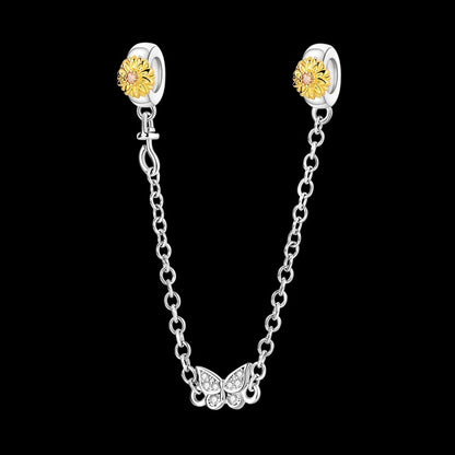 Cadena de Seguridad Mariposa y Girasoles Dorados